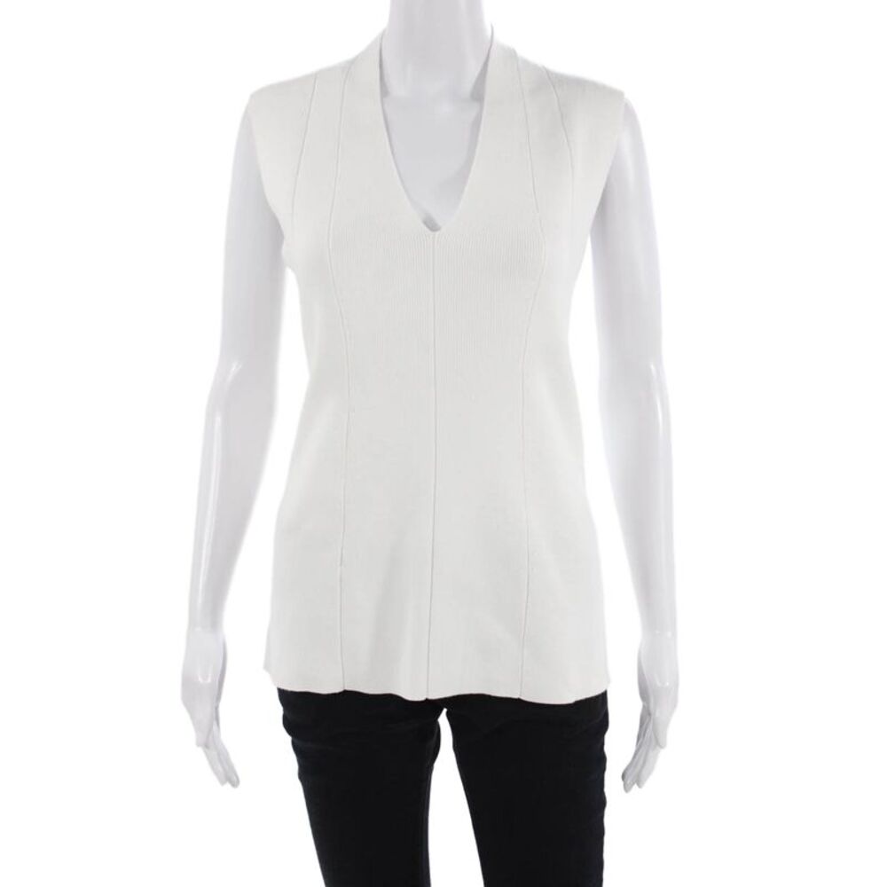 Metric Knits Women White V-Neck Sleeveless Tunic Tank Sweater Size XL